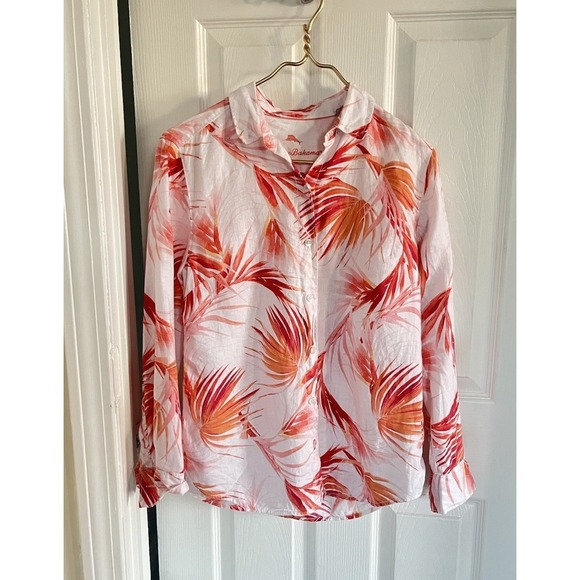 Tommy Bahama Linen Floral Tropical Print Button Down Shirt Small S Summer - Picture 2 of 10